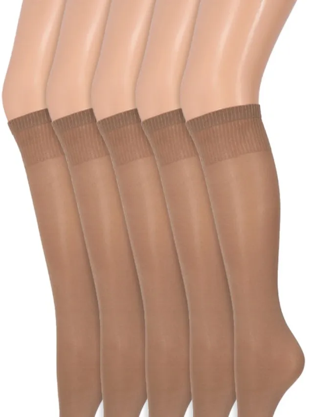 Marianne Glans pantykousen | Kniekousen | 35 Denier | Merk: Marianne | One Size | Kleur: Muscat | 5 Paar Beige