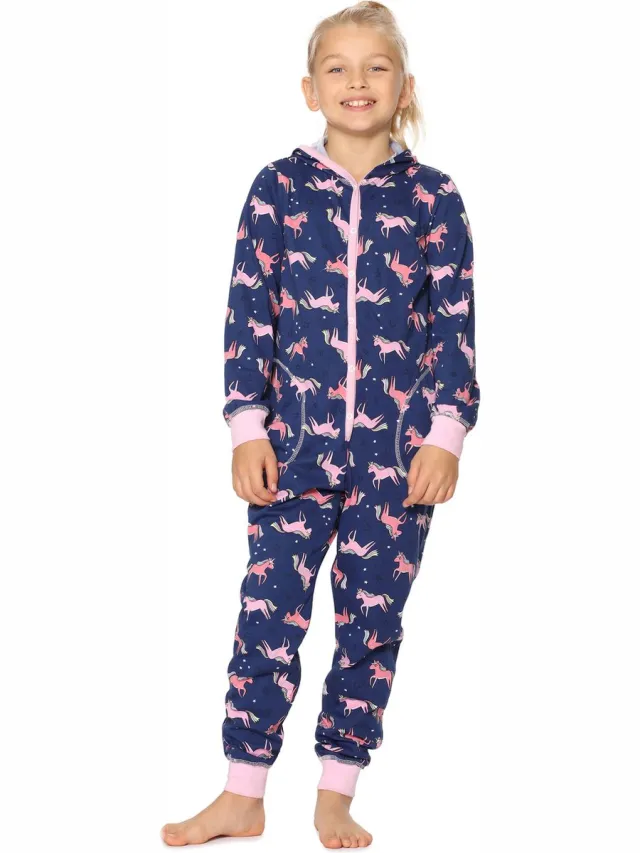 Merry Style Kinder Pyjama - ronde hals - lange mouwen - lange broek met zakken - Katoen - MS-MS10-223-PJ - Marineblau Einhorn - 134-140
