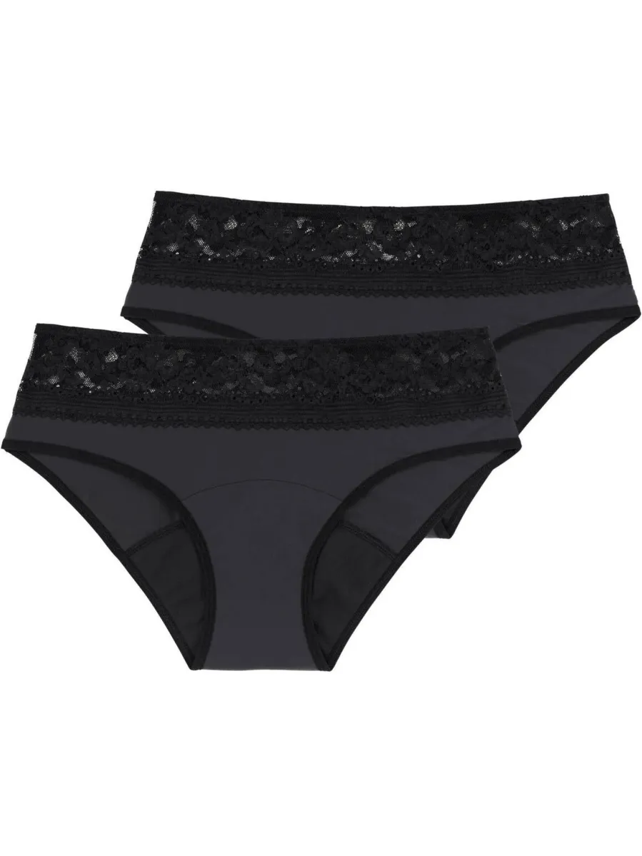 Dorina medium absorberende menstruatieslip Moon met kant (set van 2) zwart, foto 2