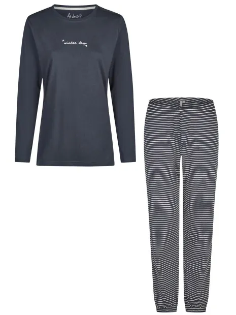 By Louise Dames pyjama set lang katoen donker/wit gestreept, foto 2