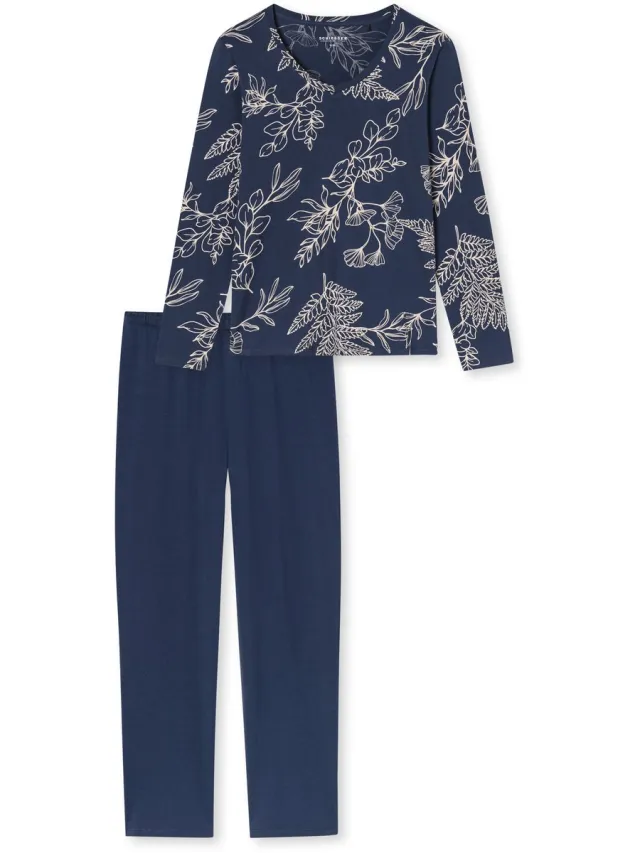 Schiesser pyjama dames - lange mouw - 100% katoen - Admiraal Comfort Essentials - nachtkleding - 38 - Blauw