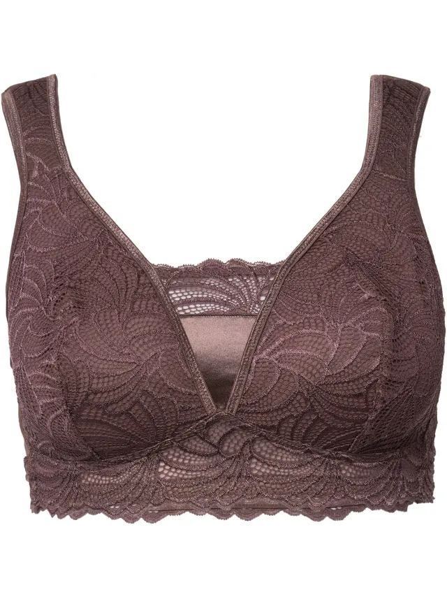 Ulla Popken Dames - Bralette kant zonder beugel - Aarde