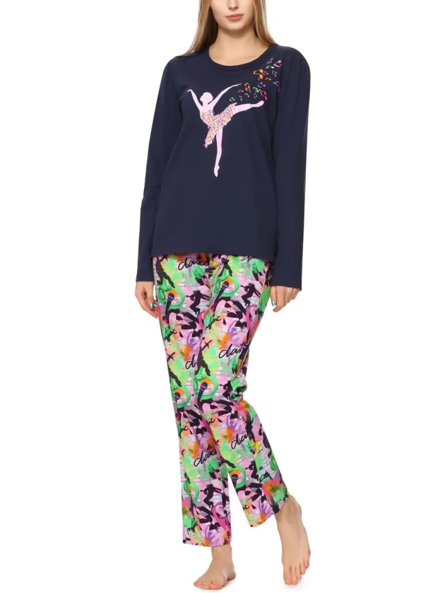 Merry Style Dames Pyjama - Lange mouwen - Lange broek - Katoen - MS-MS10-169-PJ - Marine Dans