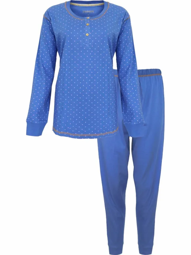 Irresistible Dames Pyjama - Katoen - Polo Sluiting - Blauw