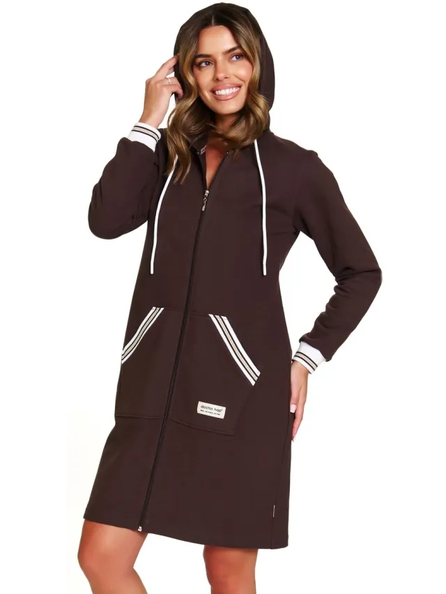 Doctor Nap Katoenen Badjas Dames Rits DN Brownie SMZ.4508 36 / Bruin