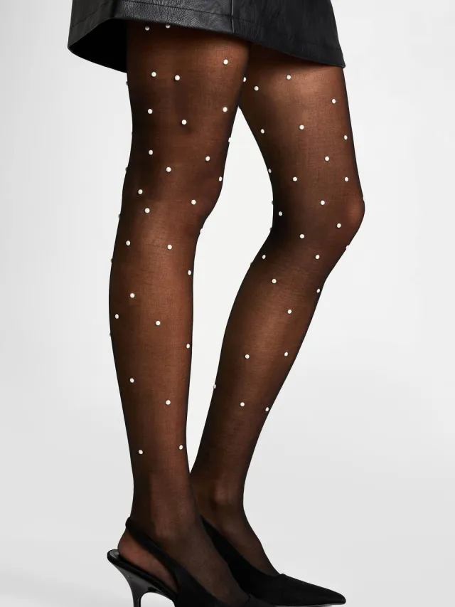 boohoo Dames Doorzichtige panty's versierd met parels Zwart