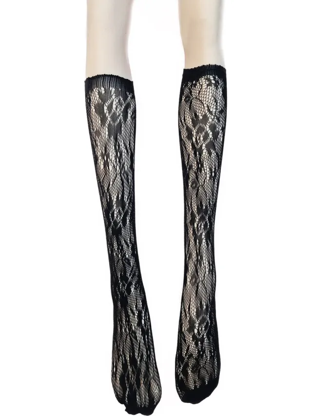 BamBella Knie Sokken panty stof Dames - Onesize - Zwart - kant kousen net Kniekousen