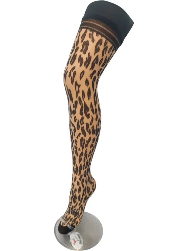 Bonnie Doon Dames Hold Up met Panterprint maat S/M Zwart met Huidskleur- 30 Denier - Brede Band met Siliconen - Zakt niet af - Zelf Ophoudende Panty zonder Broekje - Siliconenrand - Blijven Perfect Plakken - Panty Kousen - Nude - BP201701.297 Beige