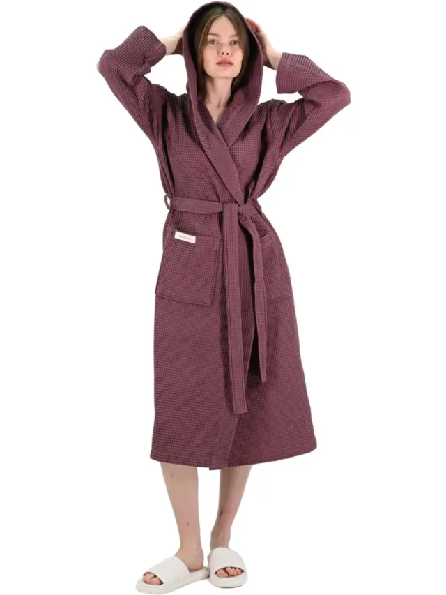 PandaHome L&G - Unisex Sauna Badjas - 100% Katoen Badjas - L - Paars - Katoen wafel - Wafel Badjas dames - badjas met capuchon dames - Badjas dames en heren