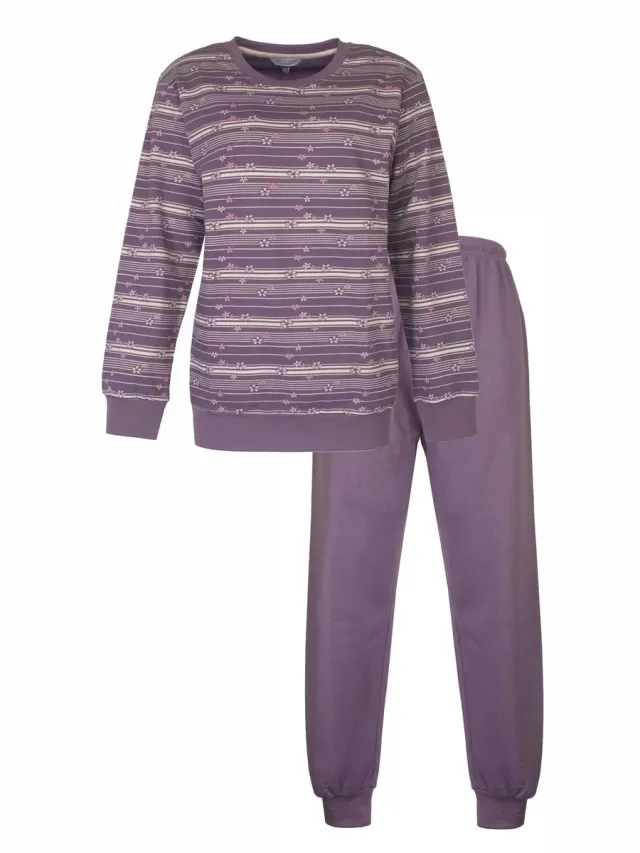 Tenderness Dames Pyjama - Zachte Fleece - Bloemetjes - Paars