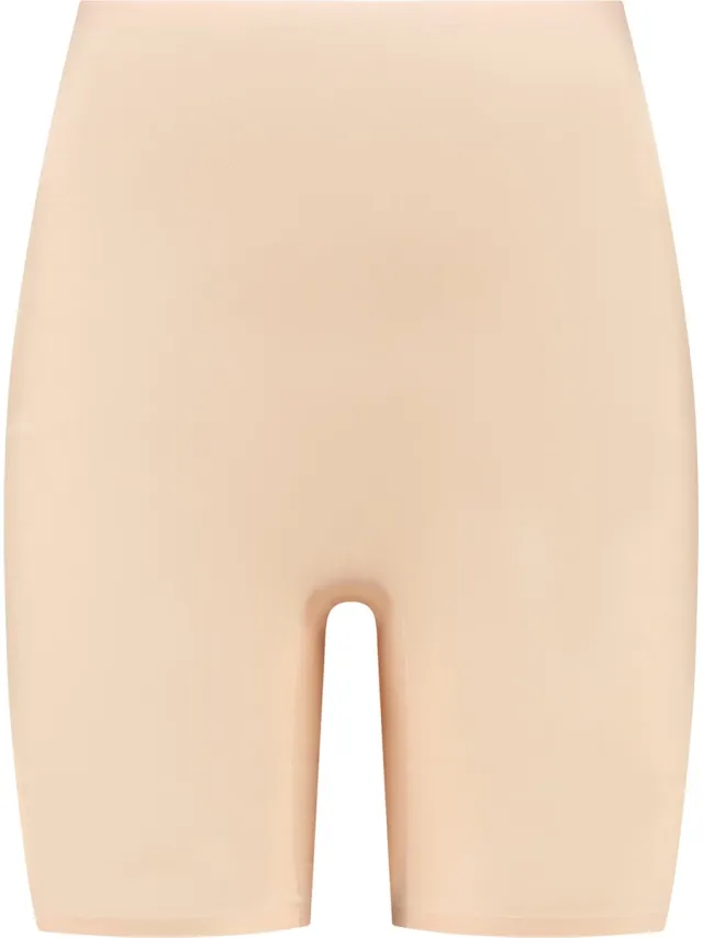 Bye Bra Uni Stretch Mid Waist Short One Size Fits Most, Zachte, elastische, naadloze shapewear met katoenen kruisje, Zwart & Beige, Beige