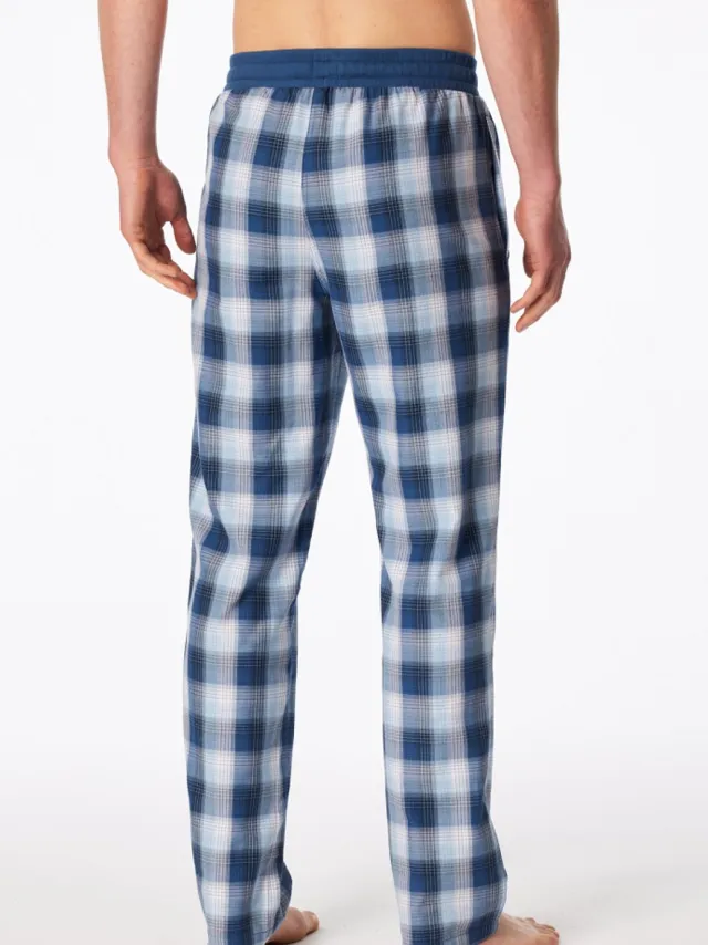Schiesser Mix+ Relax langere broek van geweven stof - faded denim met geruit motief - pacificblue dessin pacific blue