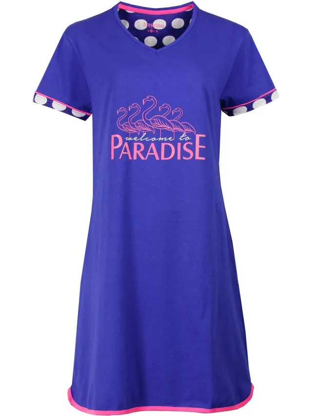 Irresistible Dames Nachthemd - V Hals - 100% Katoen - Blauw
