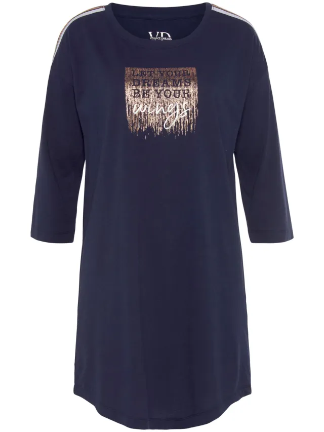 nachthemd met folieprint donkerblauw, foto 2