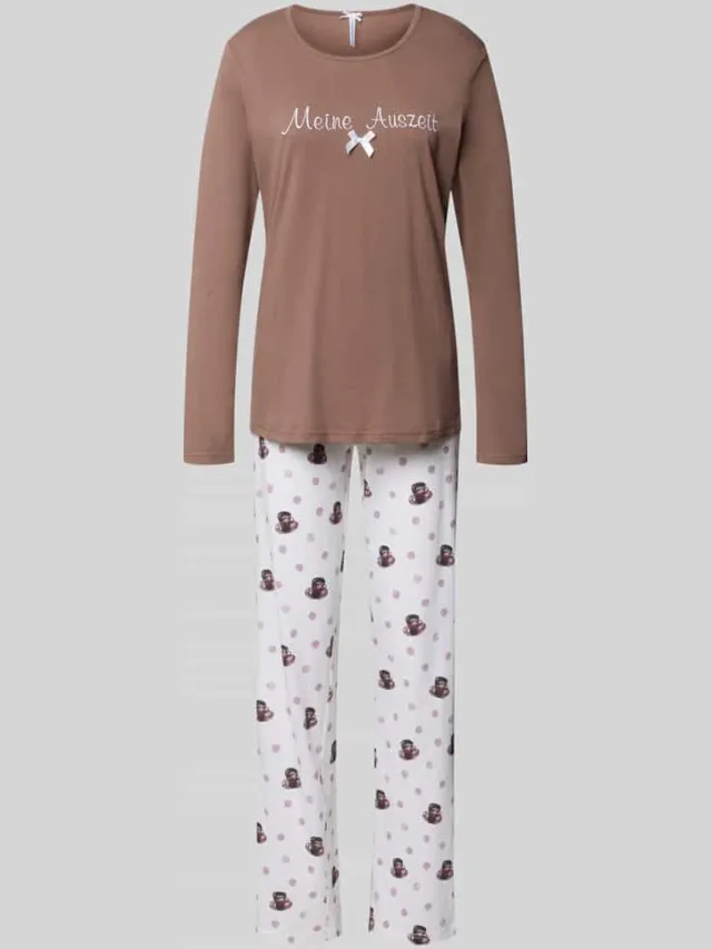 LOUIS & LOUISA Regular fit pyjama van puur katoen model 'Meine Auszeit' Taupe