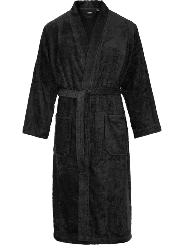Comvie Kimono badstof katoen – lang model – unisex – 100% katoen - badjas dames – badjas heren – sauna - zwart