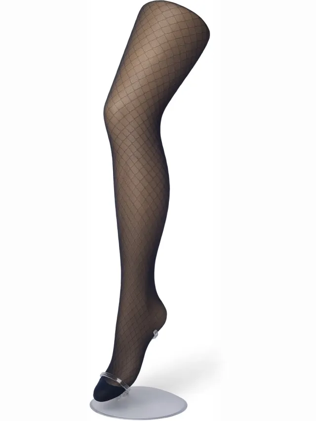 Bonnie Doon Curvy Line Dames Panty met Ruiten Print 40 Denier maat 56/58 5XL Zwart - Plus Size - Lycra Xceptionelle - Maatje meer Panty - Ruitjes - Visnet - Zeer Chique en Comfortabel - Zeer Rekbaar - Grote maten - Extra Comfort - Black - BP051984.3