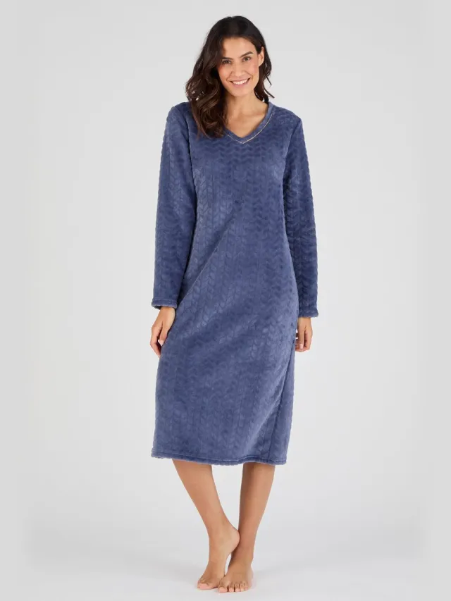 Damart Thermolactyl nachthemd van tricot met reliëf - Dames - Blauw - 38-40 (S)