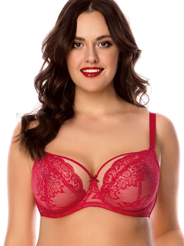 Vivisence damesbeha tule net kanten strikcups 1044 , rood, 75h