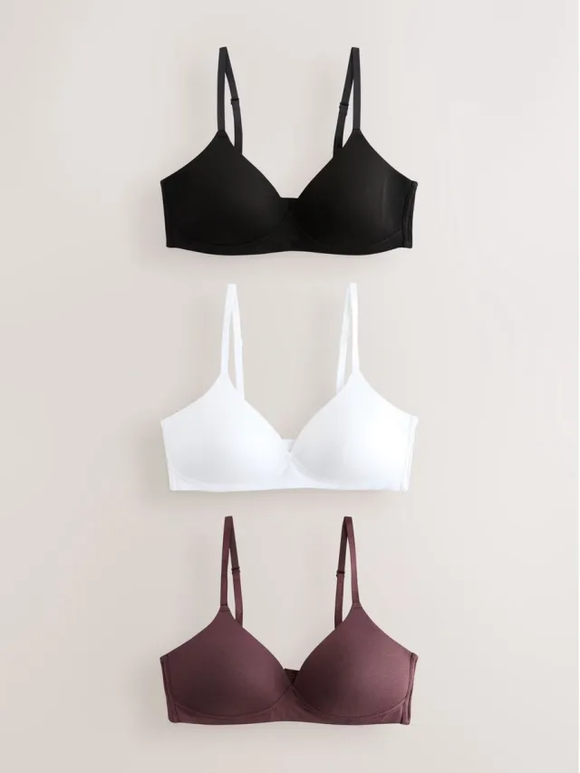 Next Dames - Set van 3 Ultimate Comfort beha's van een katoenmix met vullingen en zonder beugel - Zwart Black/White/Chocolate Nude