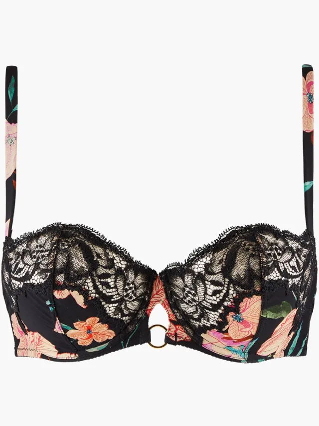 Aubade Sweet Folk balconette bh met bloemenprint en kant - Zwart