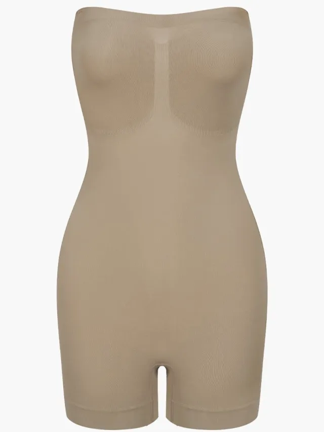 cfab Strapless bodysuit met corrigerende shapewear en short - Donkerbeige - 3XL - Corrigerende Body - Naadlos - corrigerend ondergoed dames