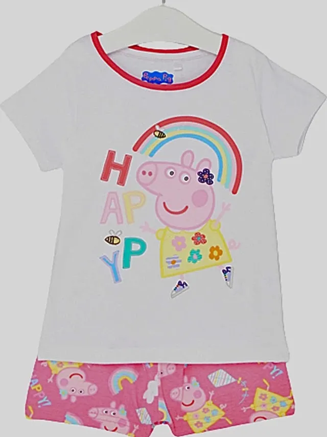 Peppa Pig Set / Shortama - Happy - Roze/Wit