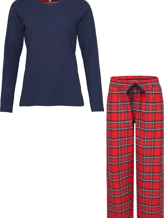 By Louise Dames Pyjama Set Met Flanellen Pyjamabroek Donkerblauw