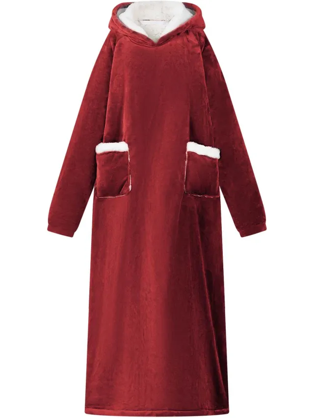 vidaXL Deken hoodie Bordeaux Rood L Fleece en Flanel