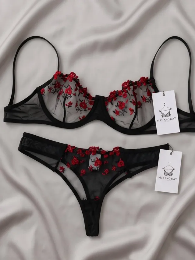 Mila Gray Rose Kanten Lingerieset Zwart