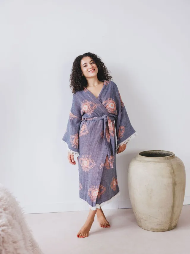 A Sense of Love Dames Mousseline Badjas Eye / Blauw / One Size