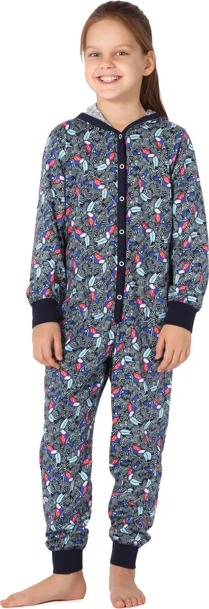 Merry Style Kinder Pyjama - ronde hals - lange mouwen - lange broek met zakken - Katoen - MS-MS10-223-PJ - Marineblau Tukan - 110-116