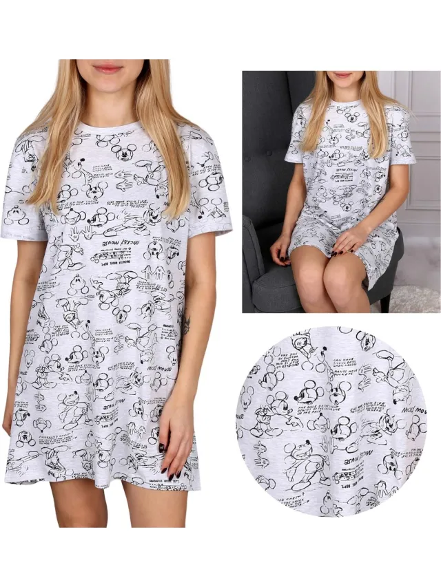 Disney Grijs Mickey Mouse - Nachthemd met Korte Mouwen /