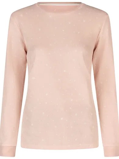 By Louise Dames winter pyjama set lang badstof roze/donkerblauw gestipt, foto 2