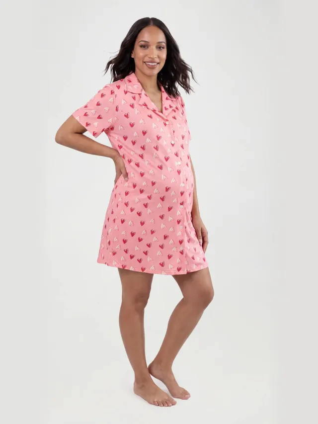 boohoo Dames Zwangerschaps Nachthemd Met Hartenprint Roze
