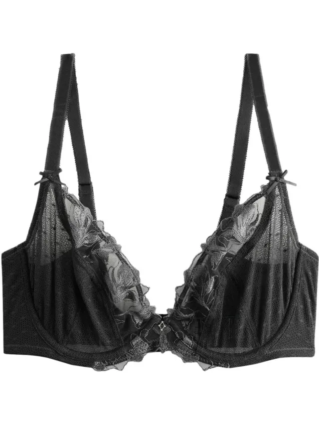 Next Dames - N.Premium Zwitsers ontworpen DD+ beha zonder vulling met diepe decolleté en borduursel - Grijs Charcoal Grey