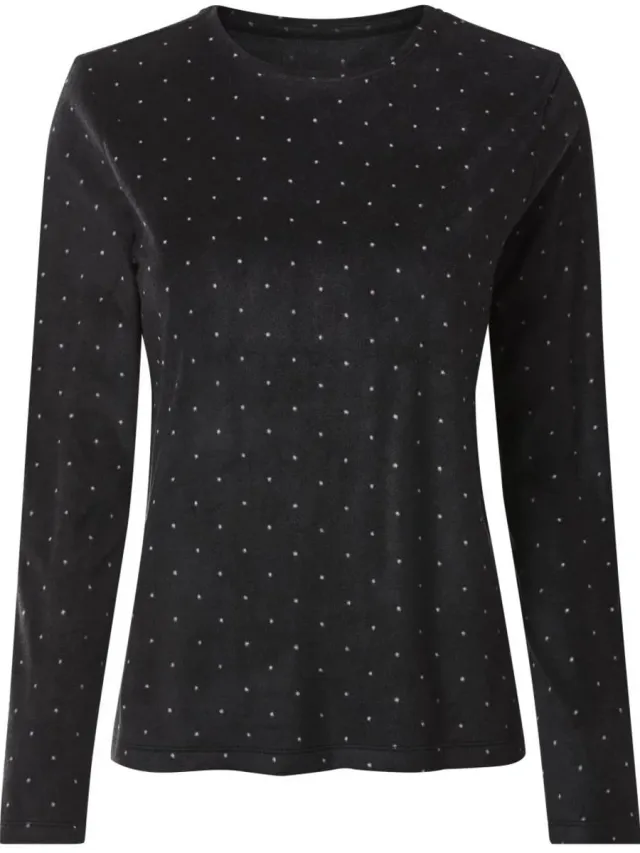 esmara Dames Fleece Pyjama / Zwart met Witte Stippen /Maat S 36