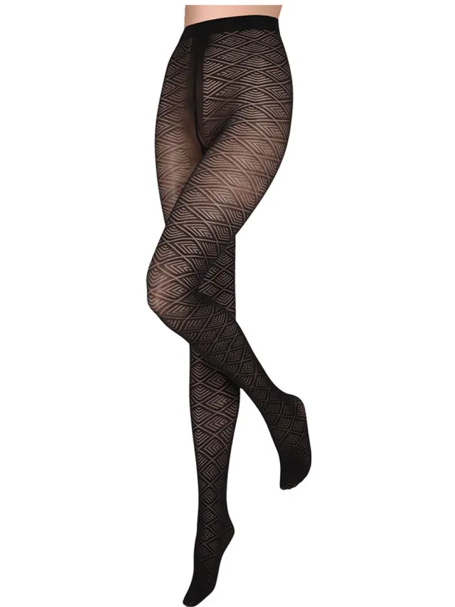 Sarlini Panty met grafisch ruitpatroon S/M 40den Zwart