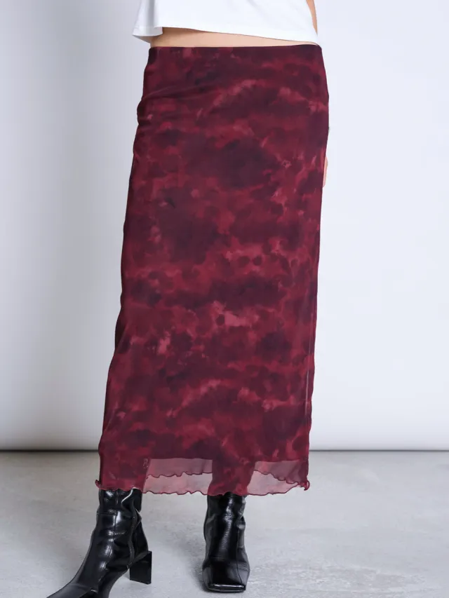 JAN N JUNE dames vegan Maxirok Smuk Carmine Curl Donkerrood