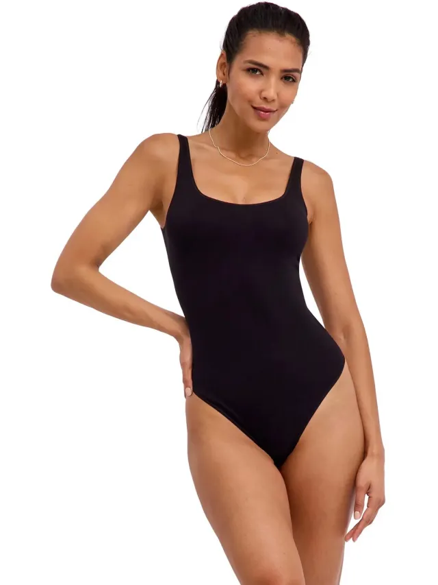 Falke Cotton Essential Tank String Body katoen body dames zwart zwart 3000