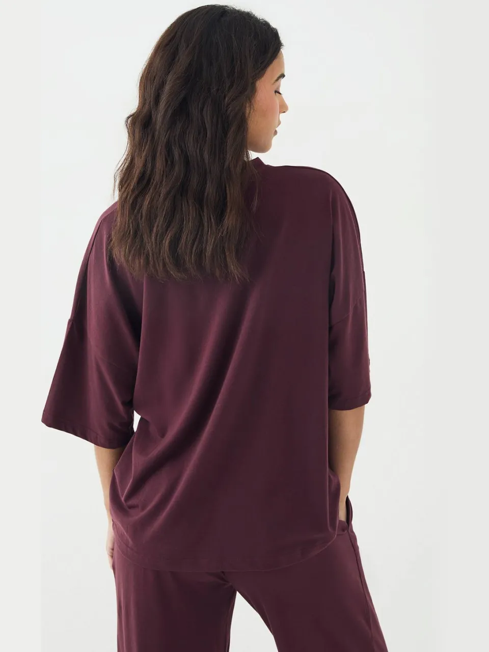 Dames DSGN Studio Lounge Korte Mouw Oversized Superzacht T-Shirt bordeaux rood, foto 3