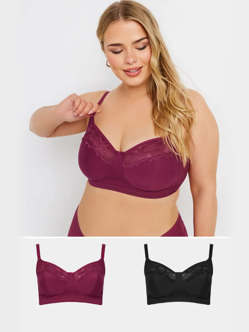 Yours 2 Pack Bh's Zonder Beugel Met Kanten Inzet In Rood/Zwart Red