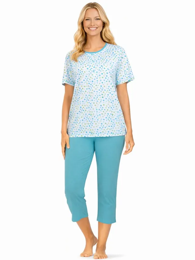Comtessa Dames Pyjama - Katoen - Zomer - 7/8 broek - Turquoise