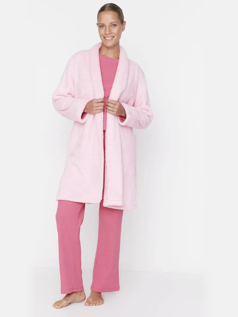Trendyol Eenvoudige Lange Mouwen V-hals Nachthemden Basis roze, foto 2