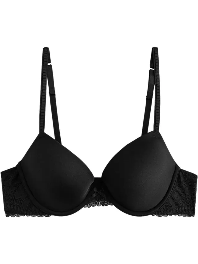 Next Dames - A-E Licht gewatteerde plunge-bh met gladmakende cups en kanten zijkanten - Zwart Black