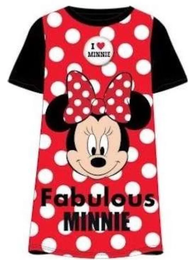 Disney Minnie Mouse nachthemd - rood met zwart - I Love Minnie nachtjapon pyjama multi colour