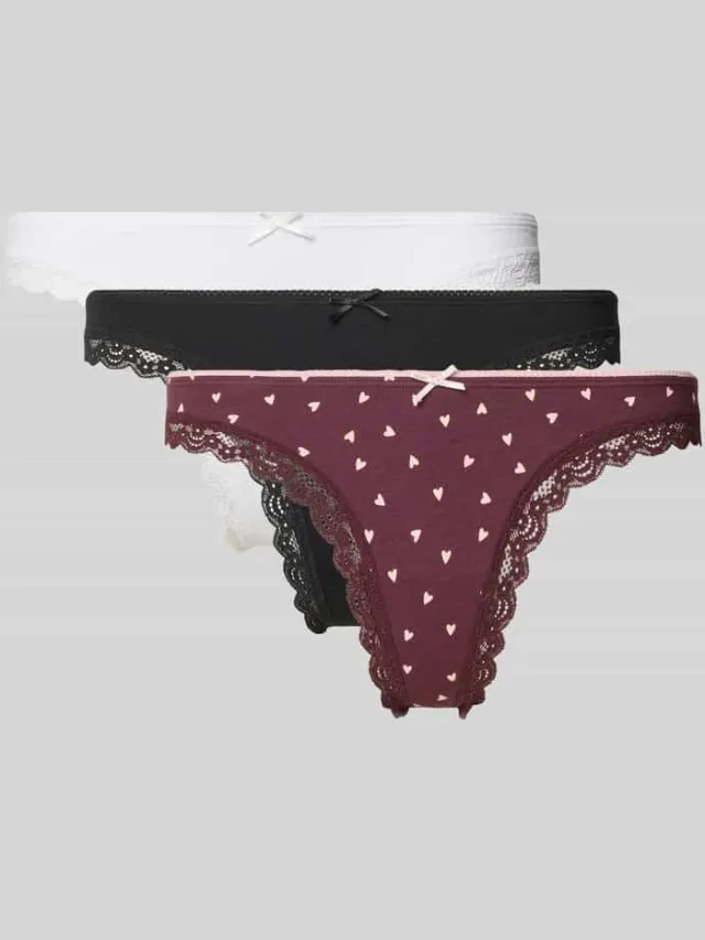 Jake*s Casual String van katoenmix in set van 3 Prune