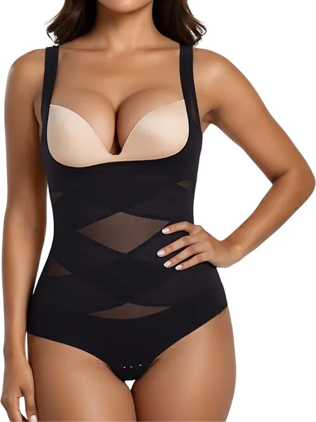 Shapetape Corrigerende Shaper Body dames - Zwart - Corrigerende Bodysuit Dames - Sterk Corrigerend - Onzichtbare Body - Corrigerend Ondergoed dames - Shapewear Brede bandjes - Zwart
