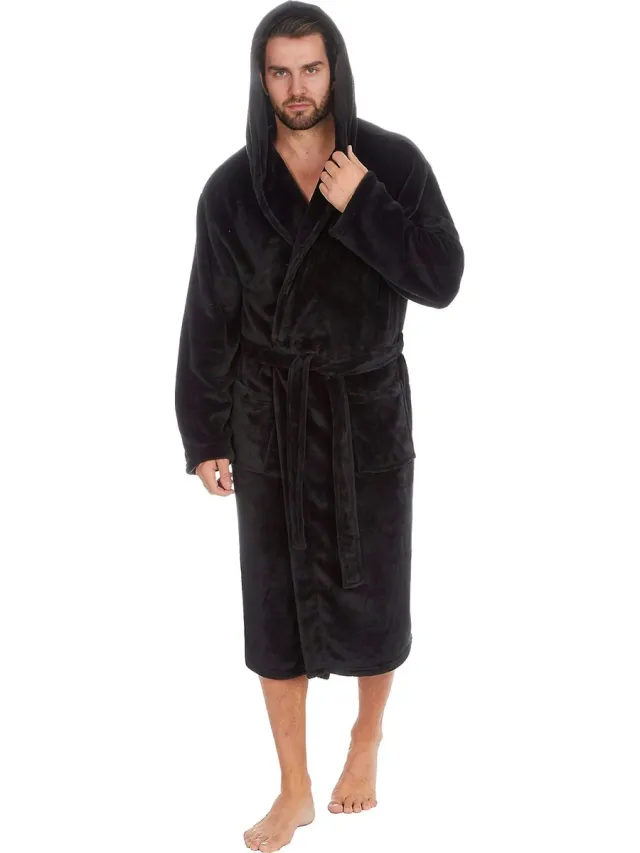 hgmd Badjas met Capuchon - Zwart - Unisex - Badjas dames - Badjas heren - Wasmachine bestendig
