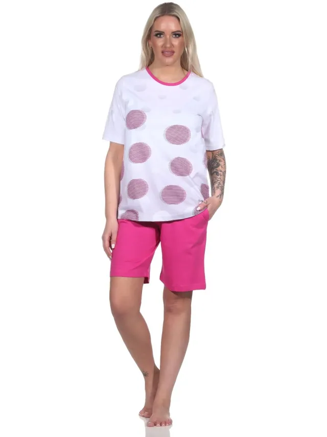 Normann Dames Pyjama Shorty met korte mouwen in Polka Dot Optics - Ook in Oversizes roze
